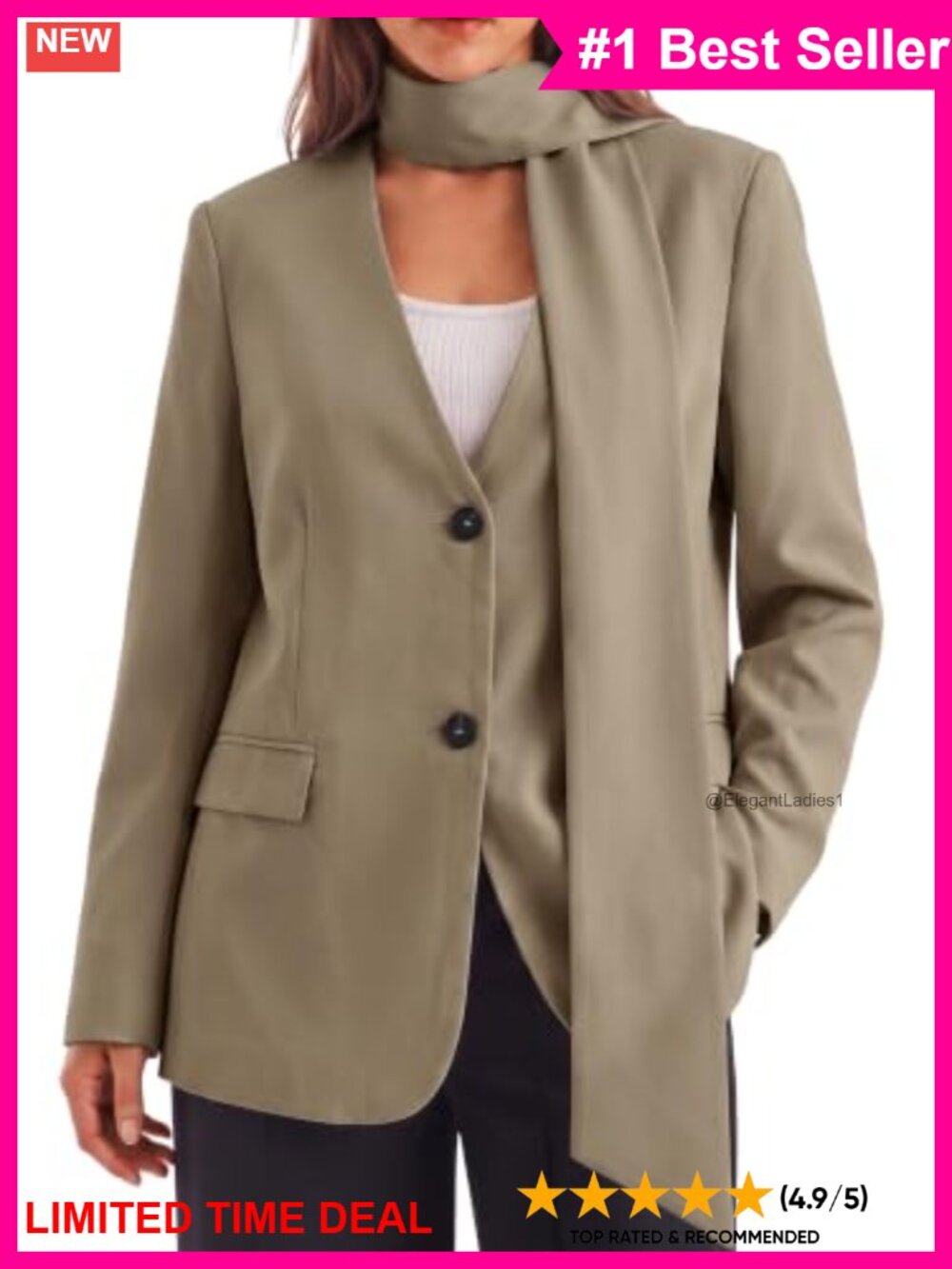 Womens Plaid V Neck Button Down Blazer Casual Suit Jacket with Scarf